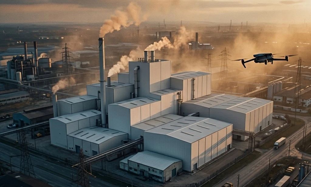 Drone ile fabrika ve üretim tesisi çekimi