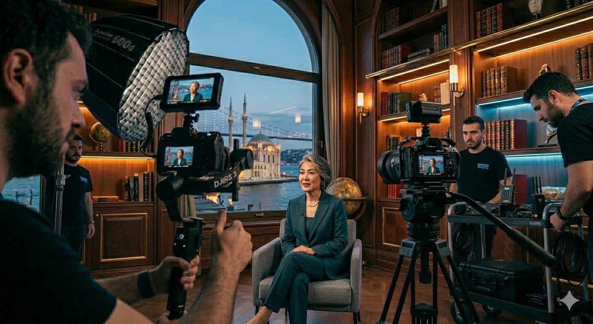 Profesyonel video çekim ekibi röportaj çekiyor